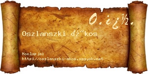 Oszlanszki Ákos névjegykártya
